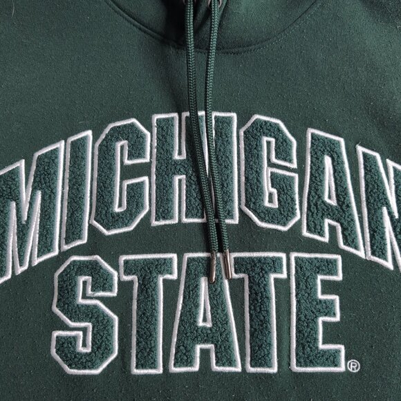 Michigan State Official Unisex Green/Silver Hoodie Block Letter Sherpa, Size M - Picture 3 of 8